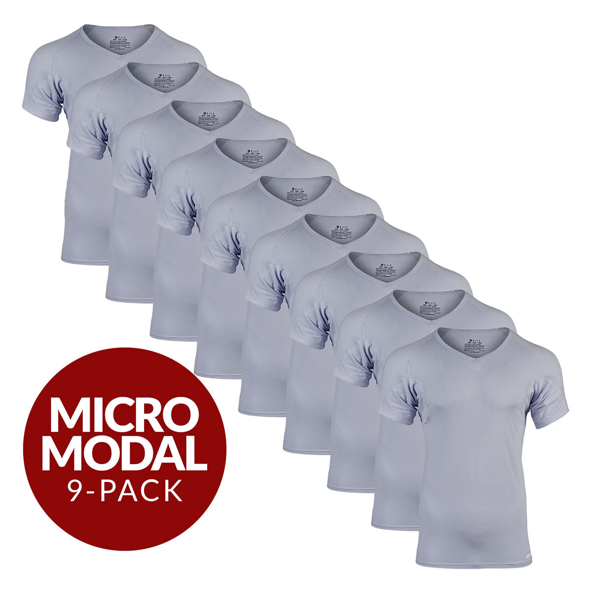 V-Neck Micro Modal Sweat Proof Undershirt For Men - Grey 9-Pack - Ejis
