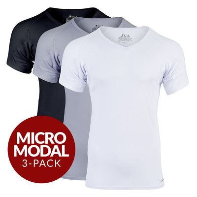 V-Neck Micro Modal Sweat Proof Undershirt For Men - Mix 3-Pack (1x White, Black, Grey) - Ejis