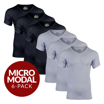 V-Neck Micro Modal Sweat Proof Undershirt For Men - Mix 6-Pack (3x Black, Grey)
