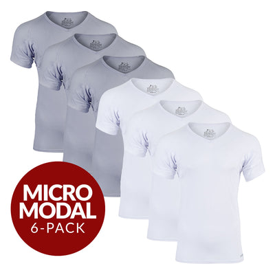 V-Neck Micro Modal Sweat Proof Undershirt For Men - Mix 6-Pack (3x White, Grey) - Ejis