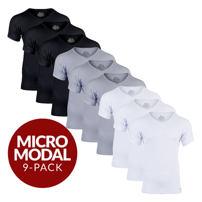 V-Neck Micro Modal Sweat Proof Undershirt For Men - Mix 9-Pack (3x White, Black, Grey) - Ejis