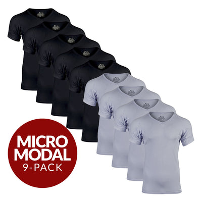 V-Neck Micro Modal Sweat Proof Undershirt For Men - Mix 9-Pack (5x Black, 4x Grey) - Ejis