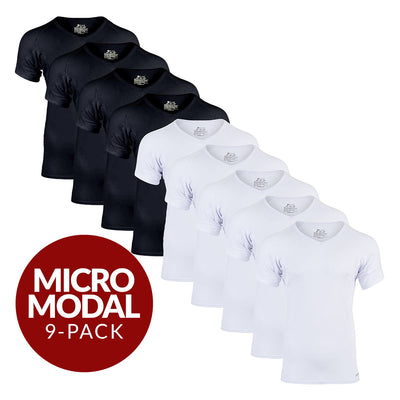 V-Neck Micro Modal Sweat Proof Undershirt For Men - Mix 9-Pack (5x White, 4x Black) - Ejis
