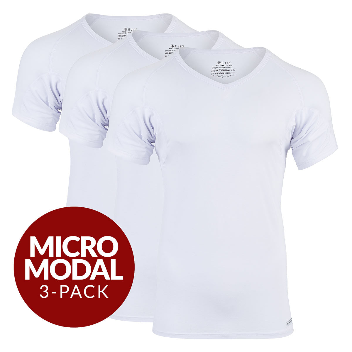 V-Neck Micro Modal Sweat Proof Undershirt For Men - White 3-Pack - Ejis