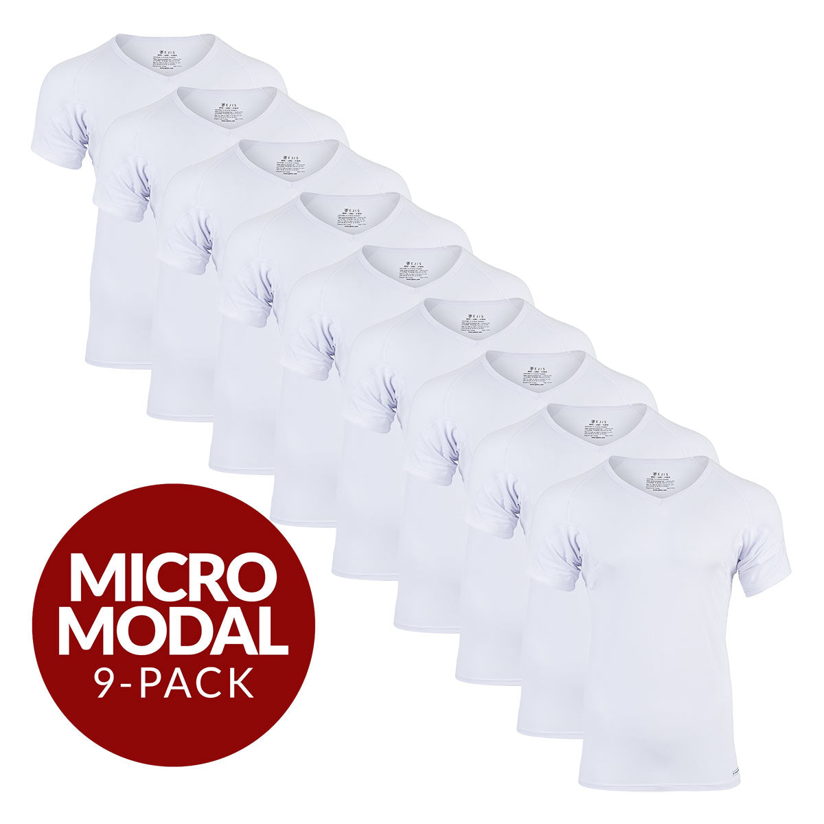 V-Neck Micro Modal Sweat Proof Undershirt For Men - White 9-Pack - Ejis