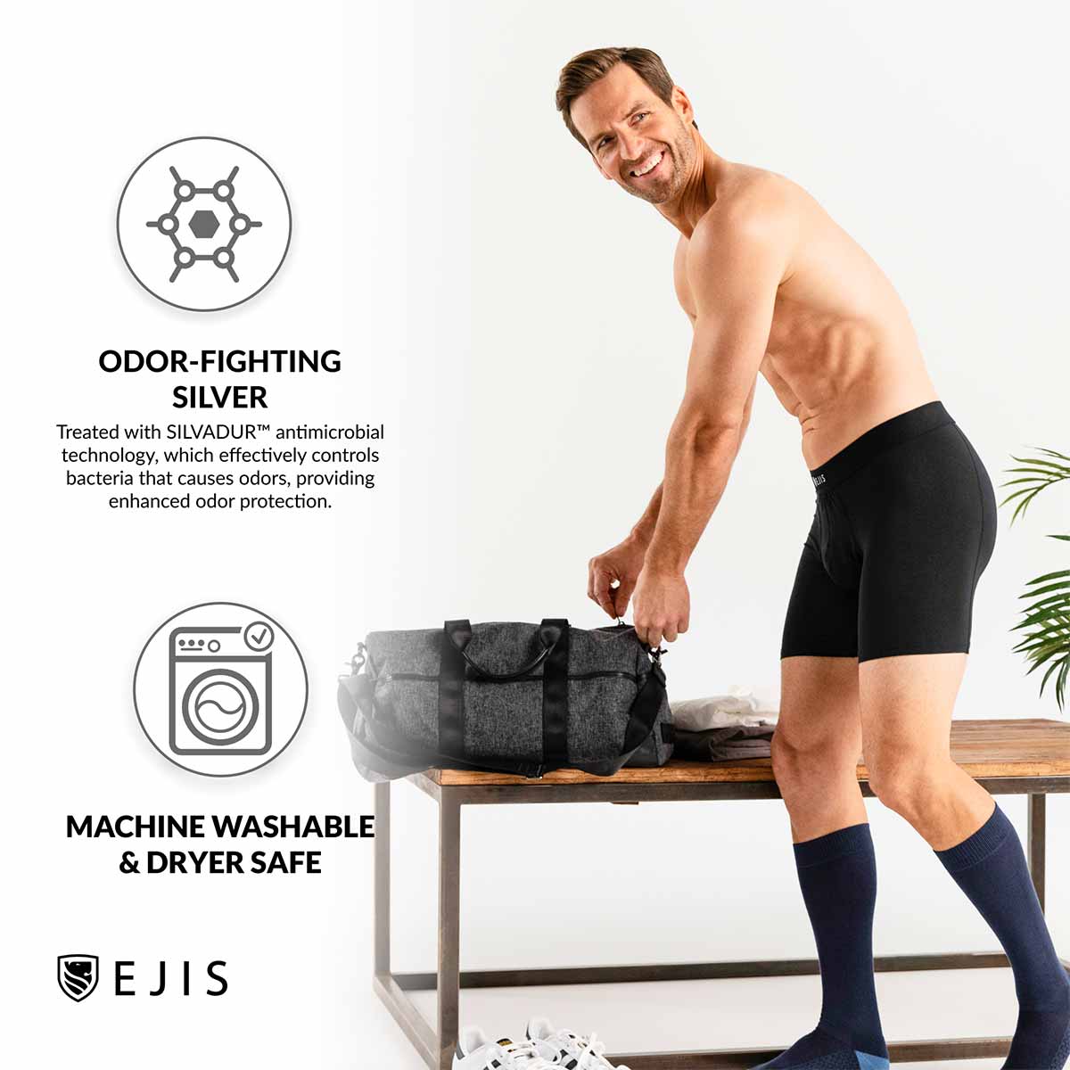 Buy EjisMen's Sweat Proof Boxer Briefs w/Fly, Anti-Odor Silver