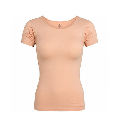 Nude-colored Ejis women's sweat proof undershirt on a white background