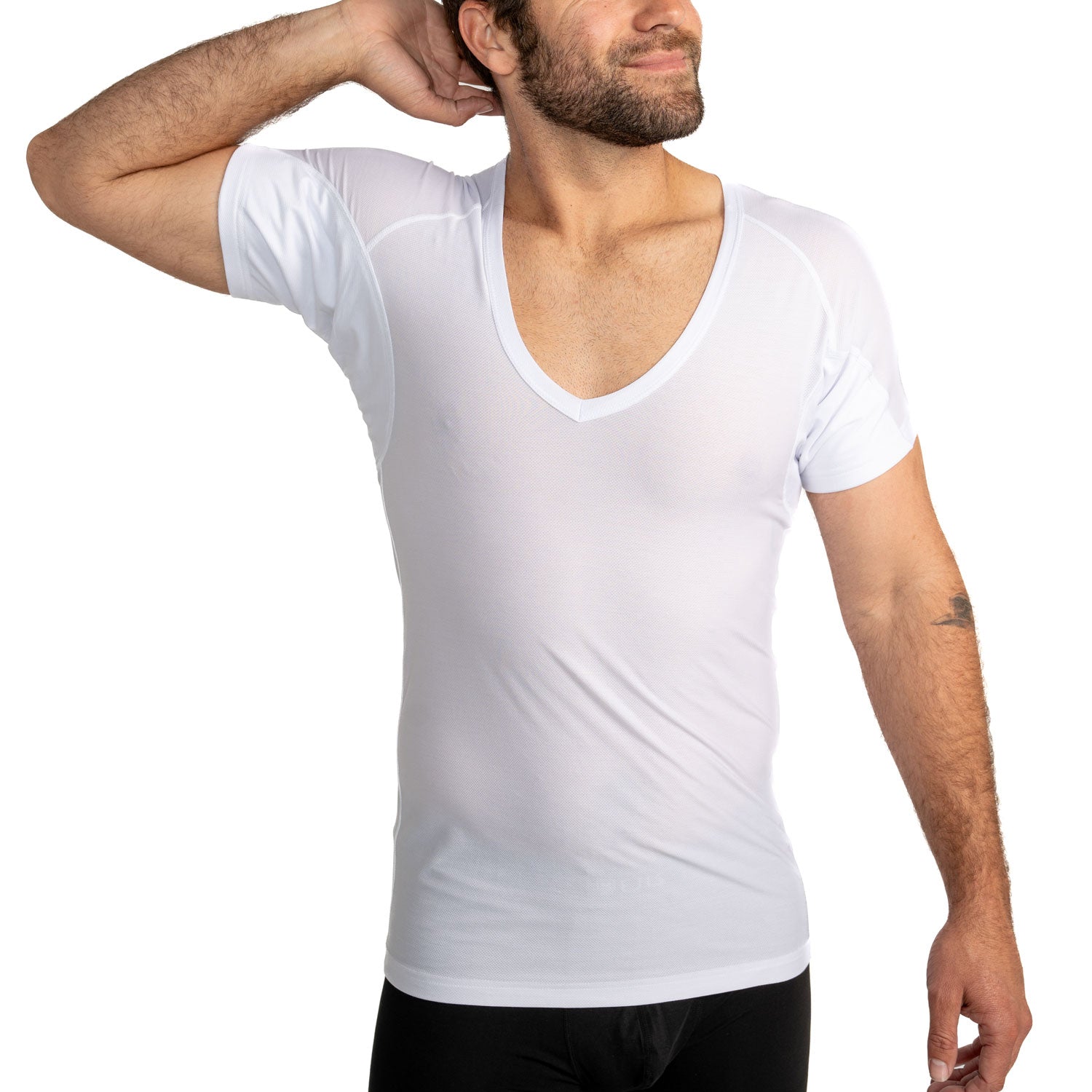 Ejis Mens Ultra Breathable Sweatproof Undershirt, Deep V Neck, Anti-Odor with Underarm Sweat Pads Ejis Mens Ultra Breathable Sweatproof Undershirt, Deep V Neck, Anti-Odor with Underarm Sweat Pads