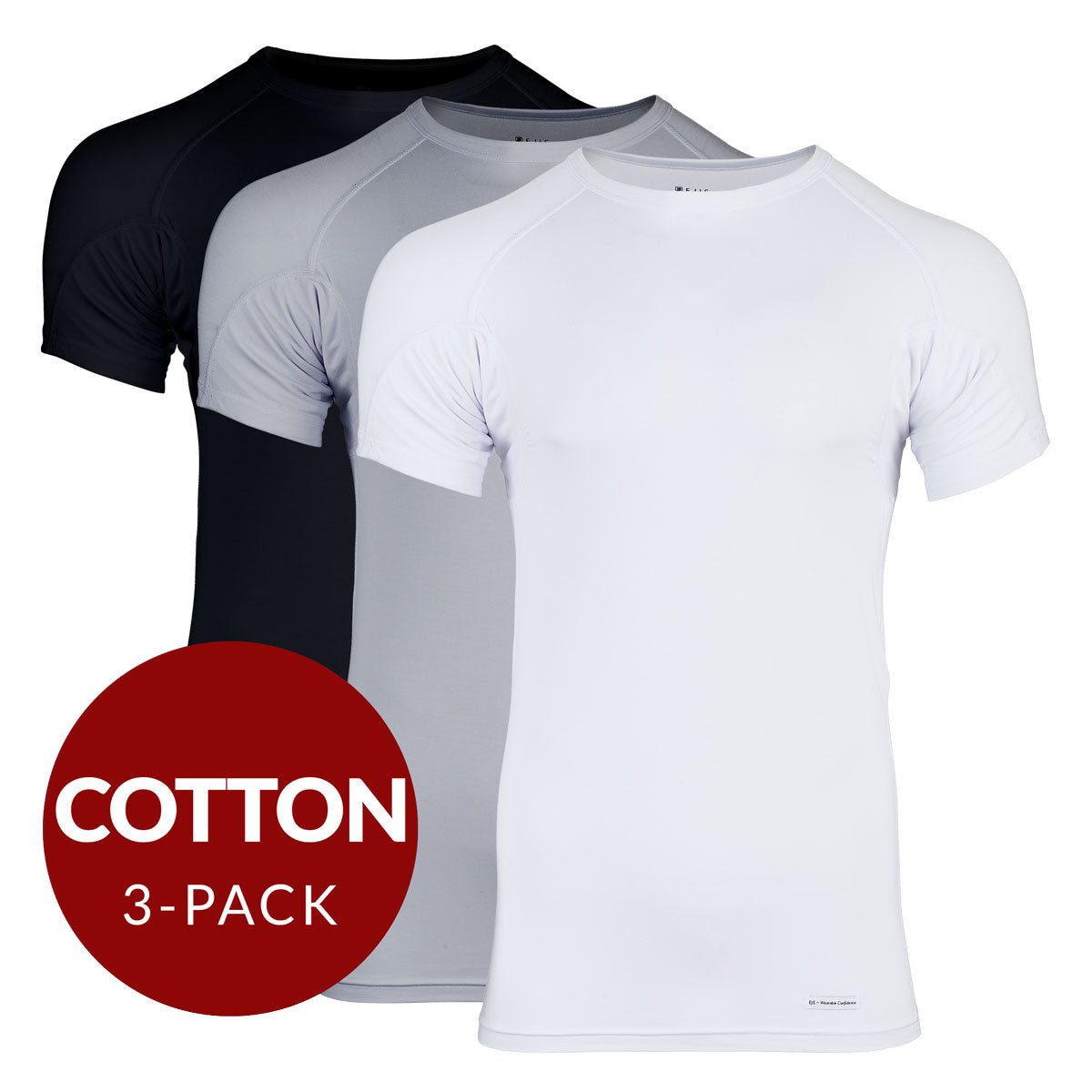 Crew Neck Cotton Sweat Proof Undershirt For Men - Mix 3-Pack (1x White, Black, Grey) - Ejis