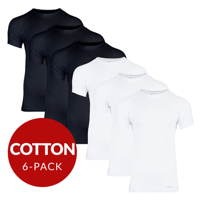 Crew Neck Cotton Sweat Proof Undershirt For Men - Mix 6-Pack (3x White, Black) - Ejis