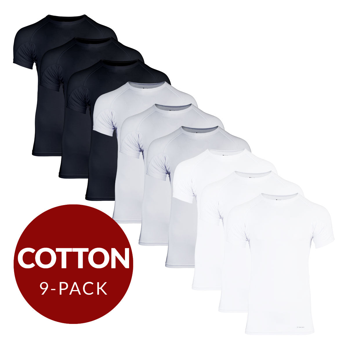 Crew Neck Cotton Sweat Proof Undershirt For Men - Mix 9-Pack (3x White, Black, Grey) - Ejis
