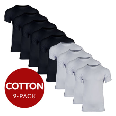 Crew Neck Cotton Sweat Proof Undershirt For Men - Mix 9-Pack (5x Black, 4x Grey) - Ejis