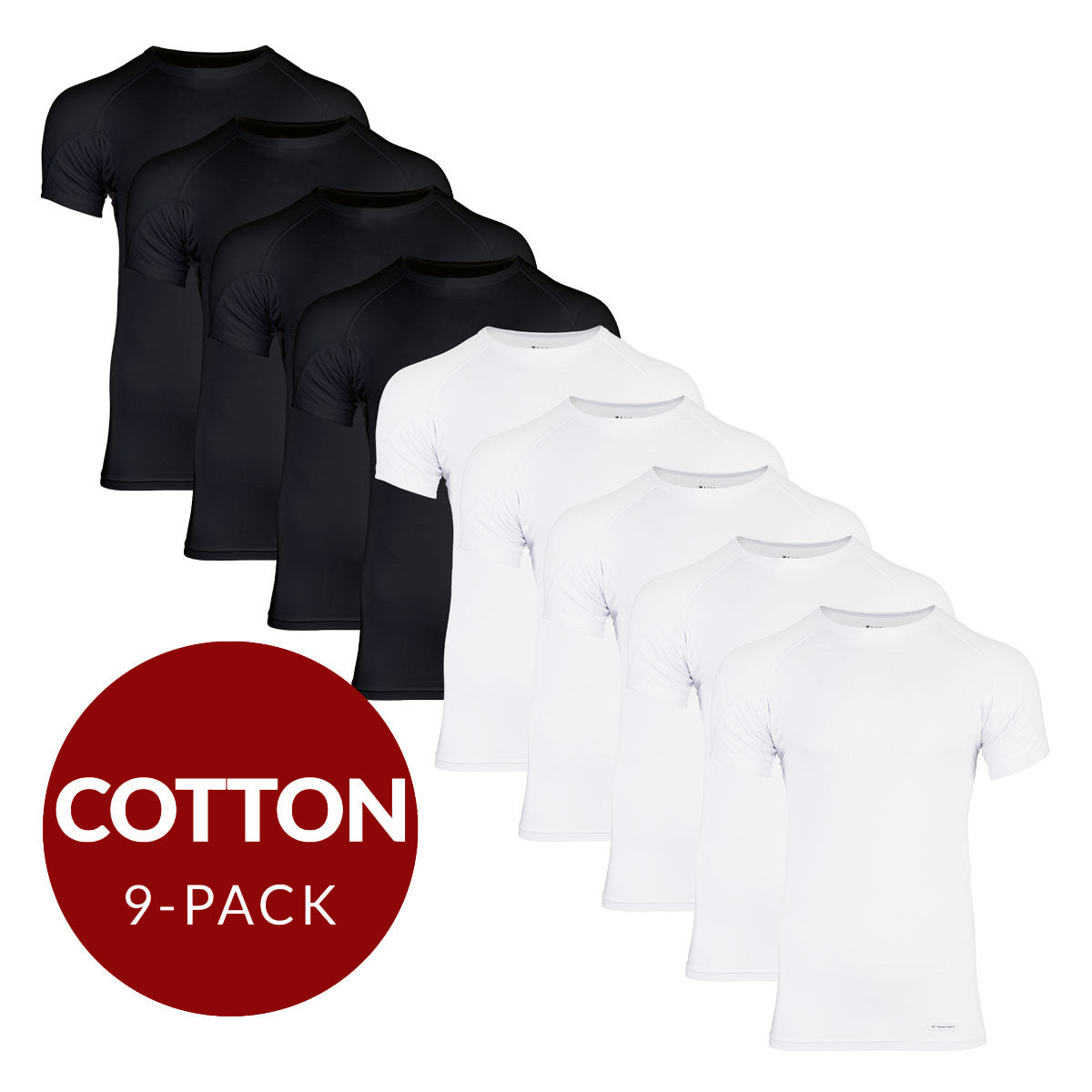 Crew Neck Cotton Sweat Proof Undershirt For Men - Mix 9-Pack (5x White, 4x Black) - Ejis