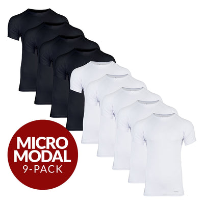 Crew Neck Micro Modal Sweat Proof Undershirt For Men - Mix 9-Pack (5x White, 4x Black) - Ejis