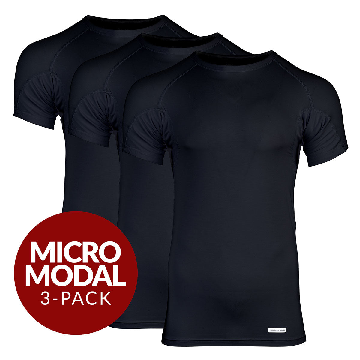 Crew Neck Micro Modal Sweat Proof Undershirt For Men - Black 3-Pack - Ejis