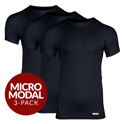 Crew Neck Micro Modal Sweat Proof Undershirt For Men - Black 3-Pack - Ejis