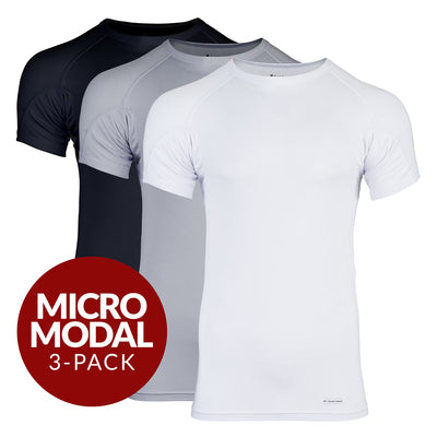 Crew Neck Micro Modal Sweat Proof Undershirt For Men - Mix 3-Pack (1x White, Black, Grey) - Ejis