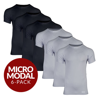 Crew Neck Micro Modal Sweat Proof Undershirt For Men - Mix 6-Pack (3x Black, Grey) - Ejis