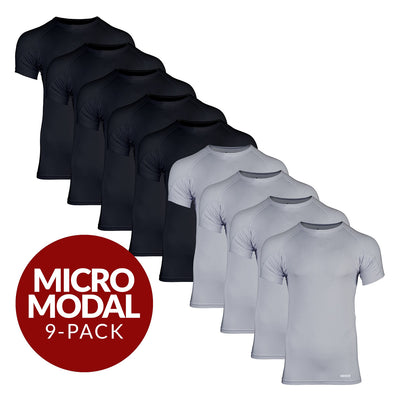 Crew Neck Micro Modal Sweat Proof Undershirt For Men - Mix 9-Pack (5x Black, 4x Grey) - Ejis