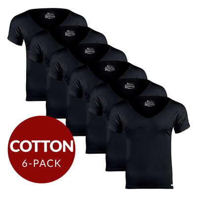 Deep V Cotton Sweat Proof Undershirt For Men - Black 6-Pack - Ejis
