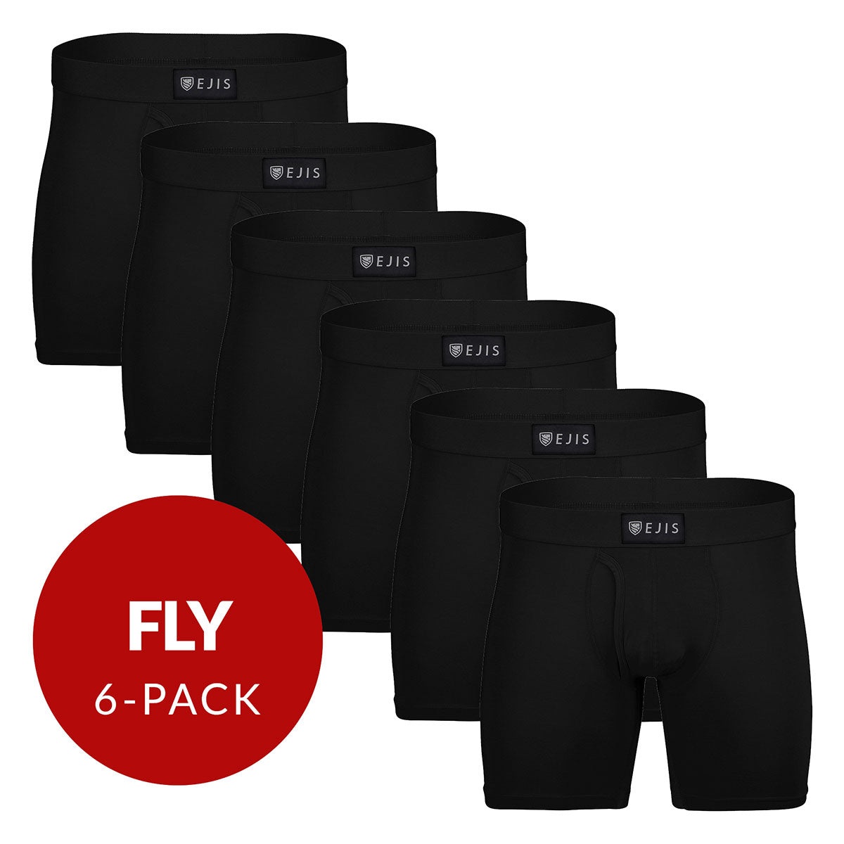 Sweat Proof Men's Boxer Briefs with Fly - Black 6-Pack - Ejis