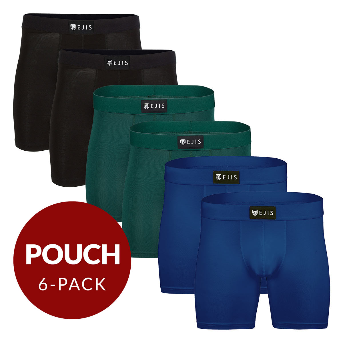 Sweat Proof Men's Boxer Briefs with Pouch - Mix 6-Pack (2x Black, Green, Navy) - Ejis