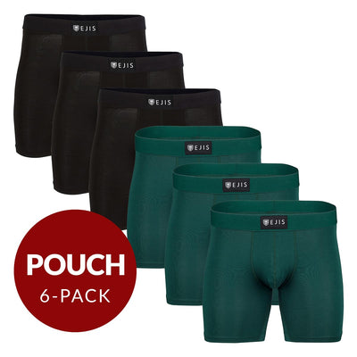 Sweat Proof Men's Boxer Briefs with Pouch - Mix 6-Pack (3x Black, Green) - Ejis