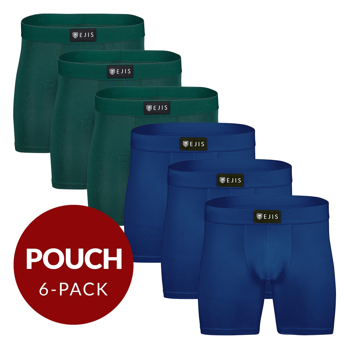 Sweat Proof Men's Boxer Briefs with Pouch - Mix 6-Pack (3x Green, Navy) - Ejis