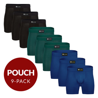Sweat Proof Men's Boxer Briefs with Pouch - Mix 9-Pack (3x Black, Green, Navy) - Ejis
