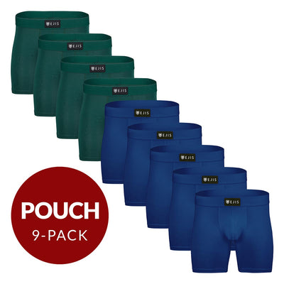 Sweat Proof Men's Boxer Briefs with Pouch - Mix 9-Pack (4x Green, 5x Navy) - Ejis