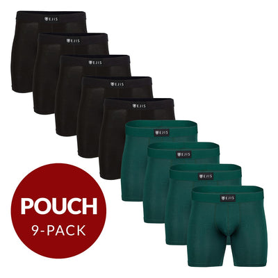 Sweat Proof Men's Boxer Briefs with Pouch - Mix 9-Pack (5x Black, 4x Green) - Ejis