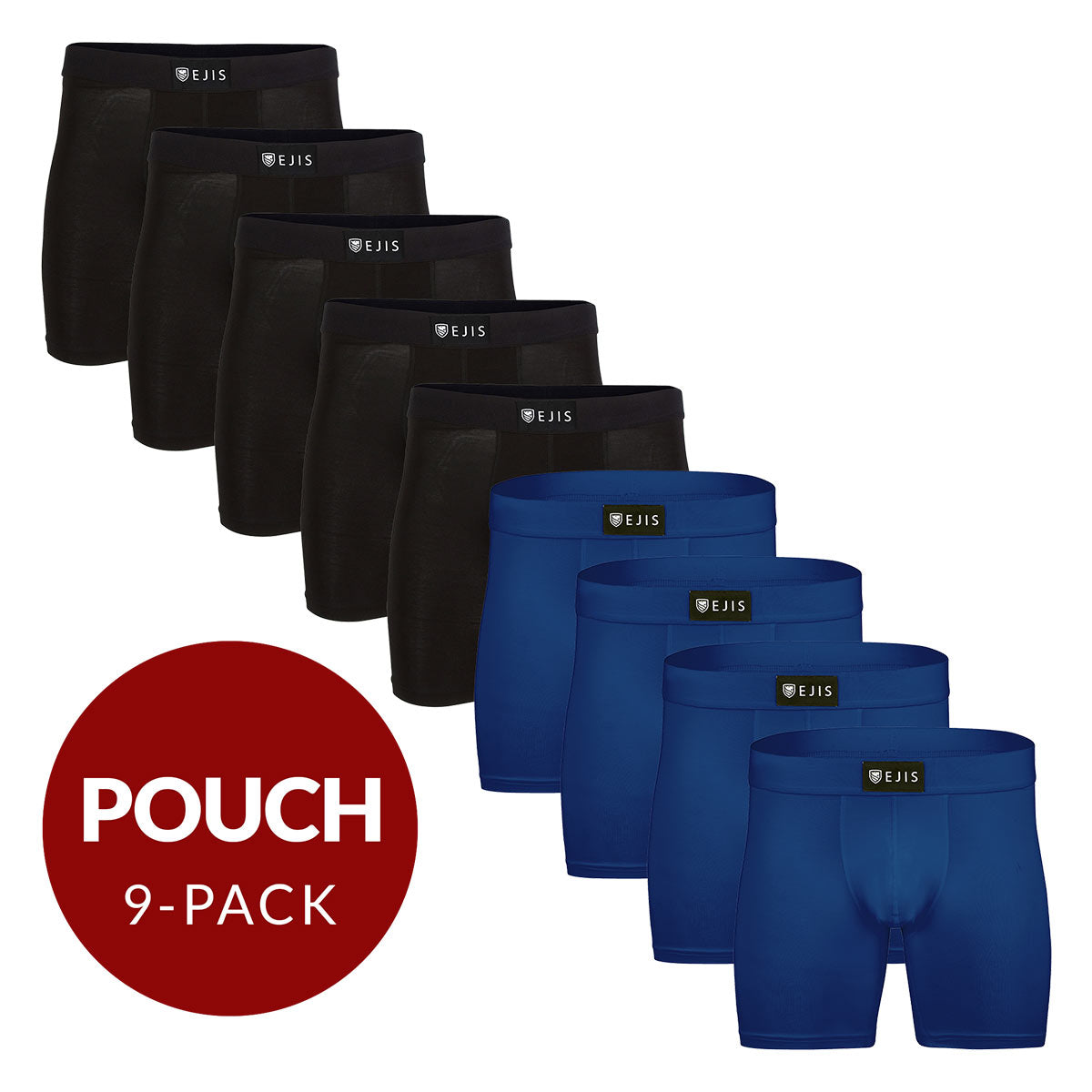 Sweat Proof Men's Boxer Briefs with Pouch - Mix 9-Pack (5x Black, 4x Navy) - Ejis