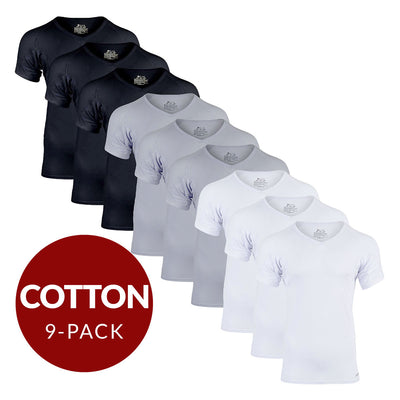 V-Neck Cotton Sweat Proof Undershirt For Men - Mix 9-Pack (3x White, Black, Grey) - Ejis