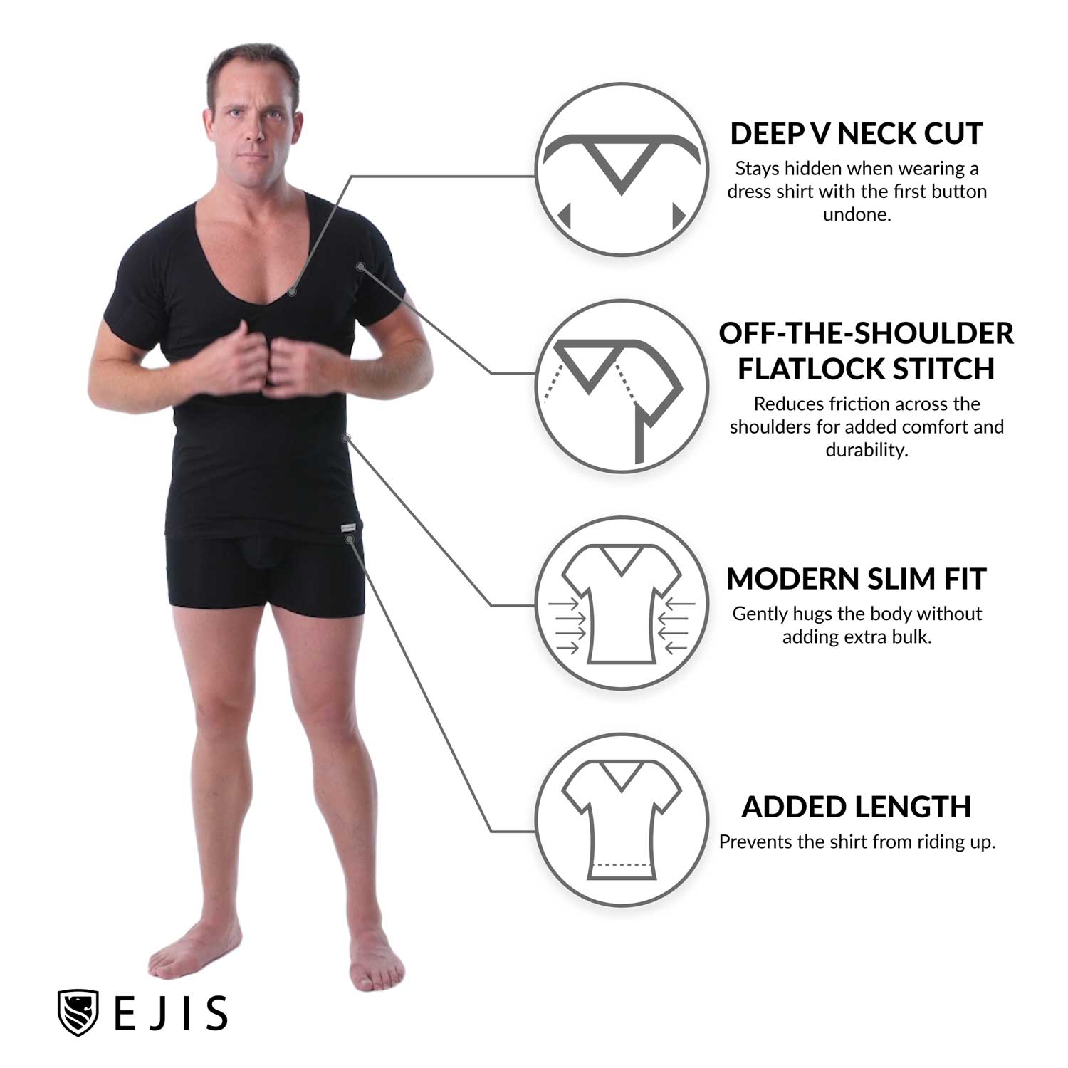 Deep V Cotton Sweat Proof Undershirt For Men with Integrated Sweat Pads and  Silver Treated to Fight Odor– Ejis