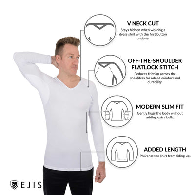 Long Sleeve Micro Modal V-Neck Sweat Proof Undershirt - Ejis