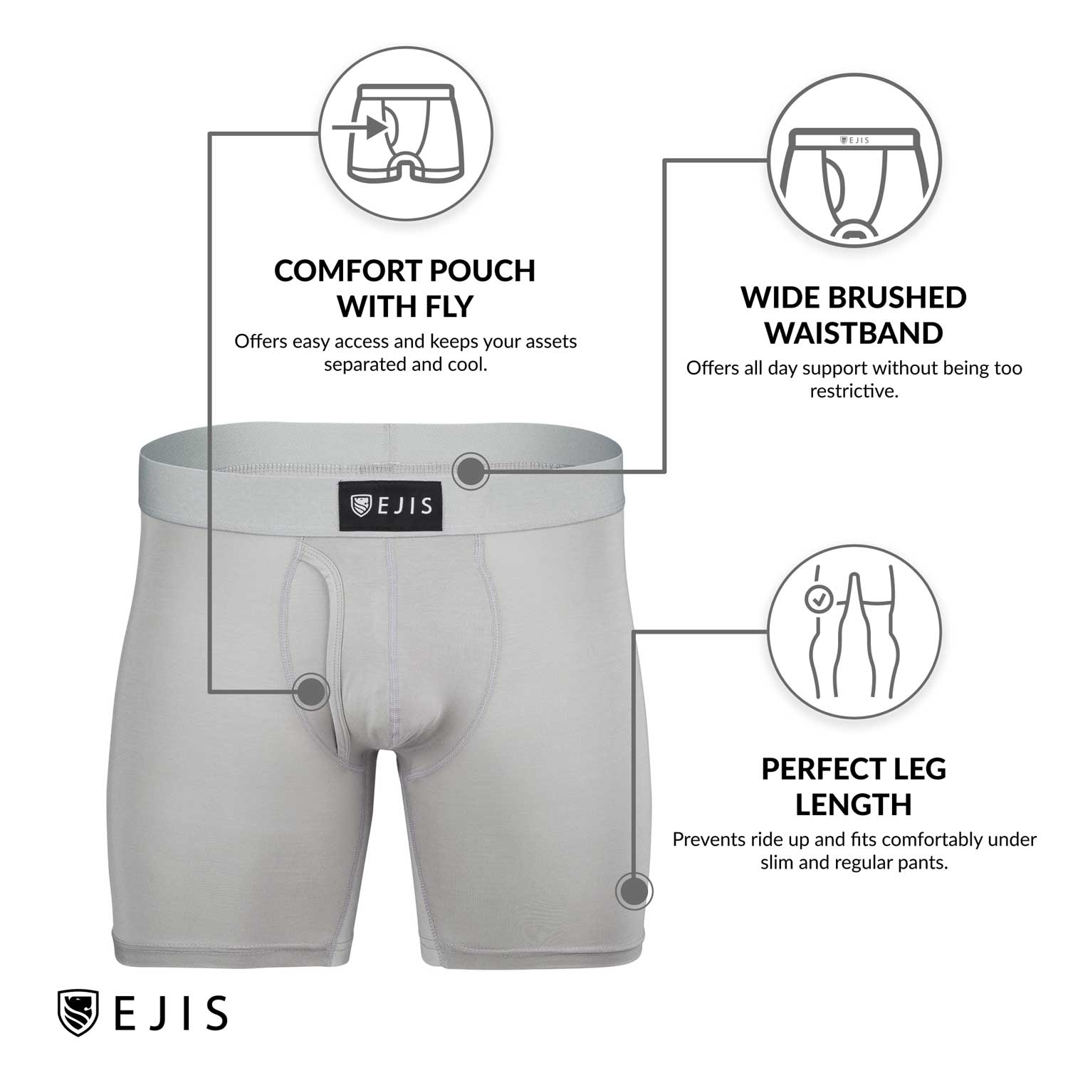 Buy EjisMen's Sweat Proof Boxer Briefs w/Fly, Anti-Odor Silver