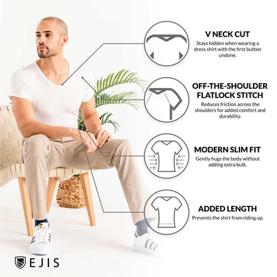 Micro Modal V-Neck Back & Underarm Sweat Proof Undershirt - Ejis